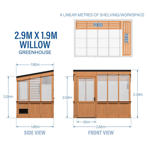 2.9m x 1.9m (9ft x 6ft) Willow Greenhouse