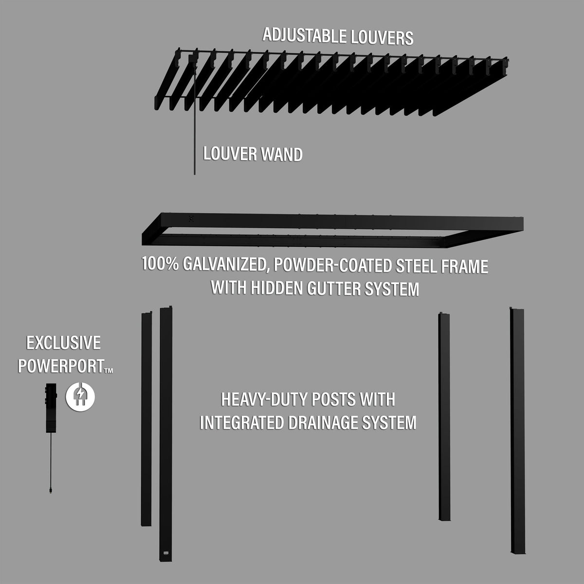 3.6m x 3.0m (12ft x 10ft) Sarasota Steel Louvered Pergola
